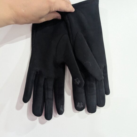 Velvet and Fleece Lined Gloves with Bow Detail Black Size L/XL - Picture 2 of 4